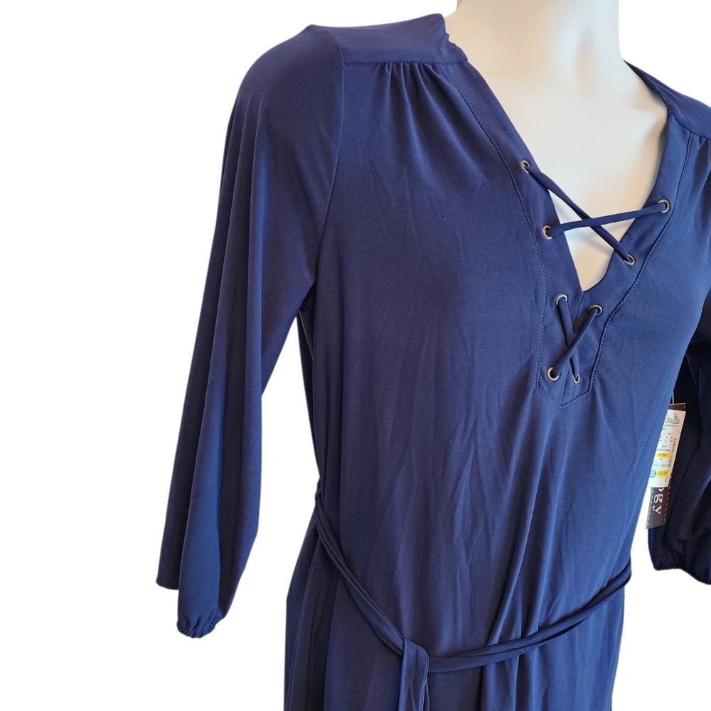 Luxology Navy Blue Lace Up Dress Womens Size 6 NWT Belted Free Ship - Picture 4 of 13